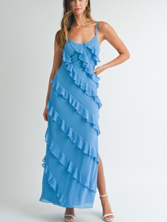 Mable Dresses & Skirts - Asymetrical Tiered Ruffled Maxi Dress